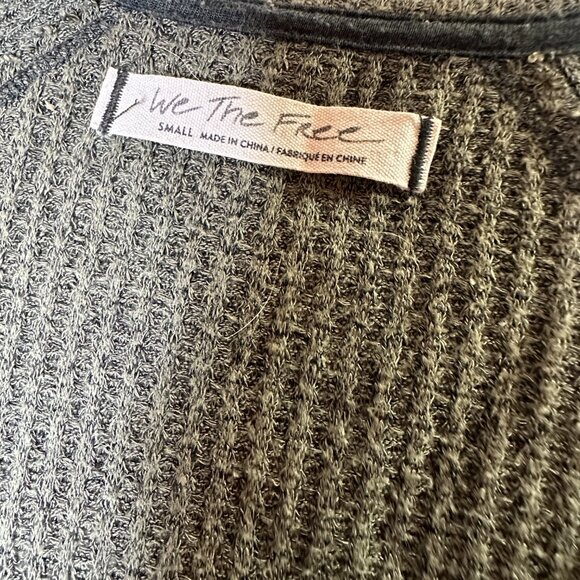 We The Free Thermal Top SMALL Slouchy Waffle Knit greenish Pullover Boho Chic - Picture 11 of 13